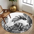 thumbnail image 2 of Large Round Rug 8Ft Washable Non-Slip, Grey Black Leaves Circle Area Rugs for Living Room Bedroom, Summer Botanical Watercolor Leaf Indoor Floor Mats Carpet Runner for Home Decor, 2 of 8