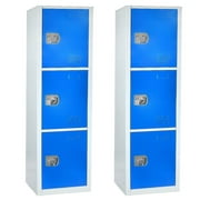 AdirOffice 72'' 3-Tier Key Lock Blue Steel Storage Locker 2/Pack (629-203-BLU-2PK)
