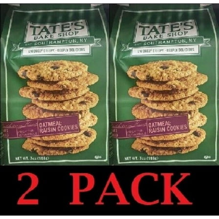 2x Tate's Bake Shop OATMEAL RAISIN Cookies 7 oz Bag - 2 PACK