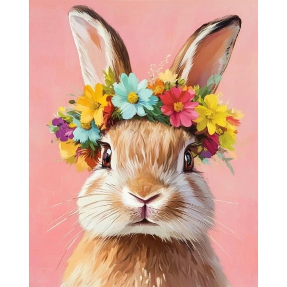 Paint by Numbers for Adults Kids Beginner Flower Crown Rabbit 3 DIY Acrylic Painting by Numbers Kits with Brushes Acrylic Pigment Home Decoration Gifts 16 x 20 inch