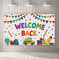 thumbnail image 5 of Yatrandify Colorful Welcome Back School Themed Banner with Star Cloud Pencil Globe Apple Bus and Backpack Elements for Classroom Decor School Events Party Backdrop Photography Props, 5 of 7