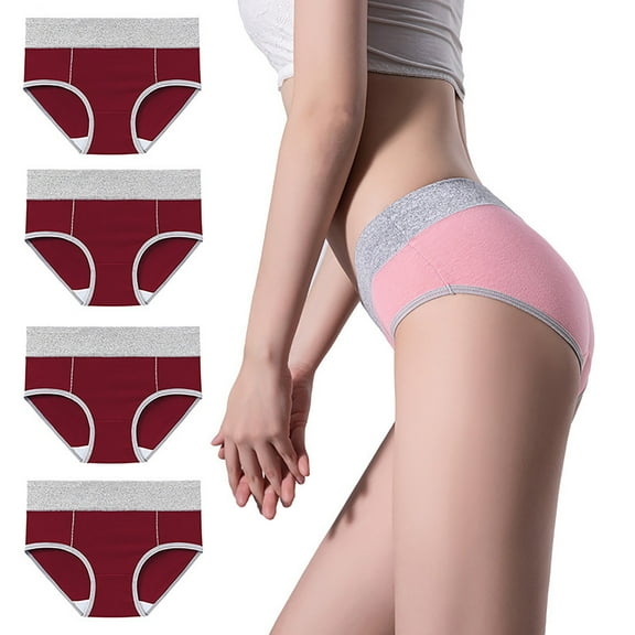 HUPOM Sexy Underwear For Women Women’S Underwear Briefs High waist Elastic Waist Solid Briefs Wine M