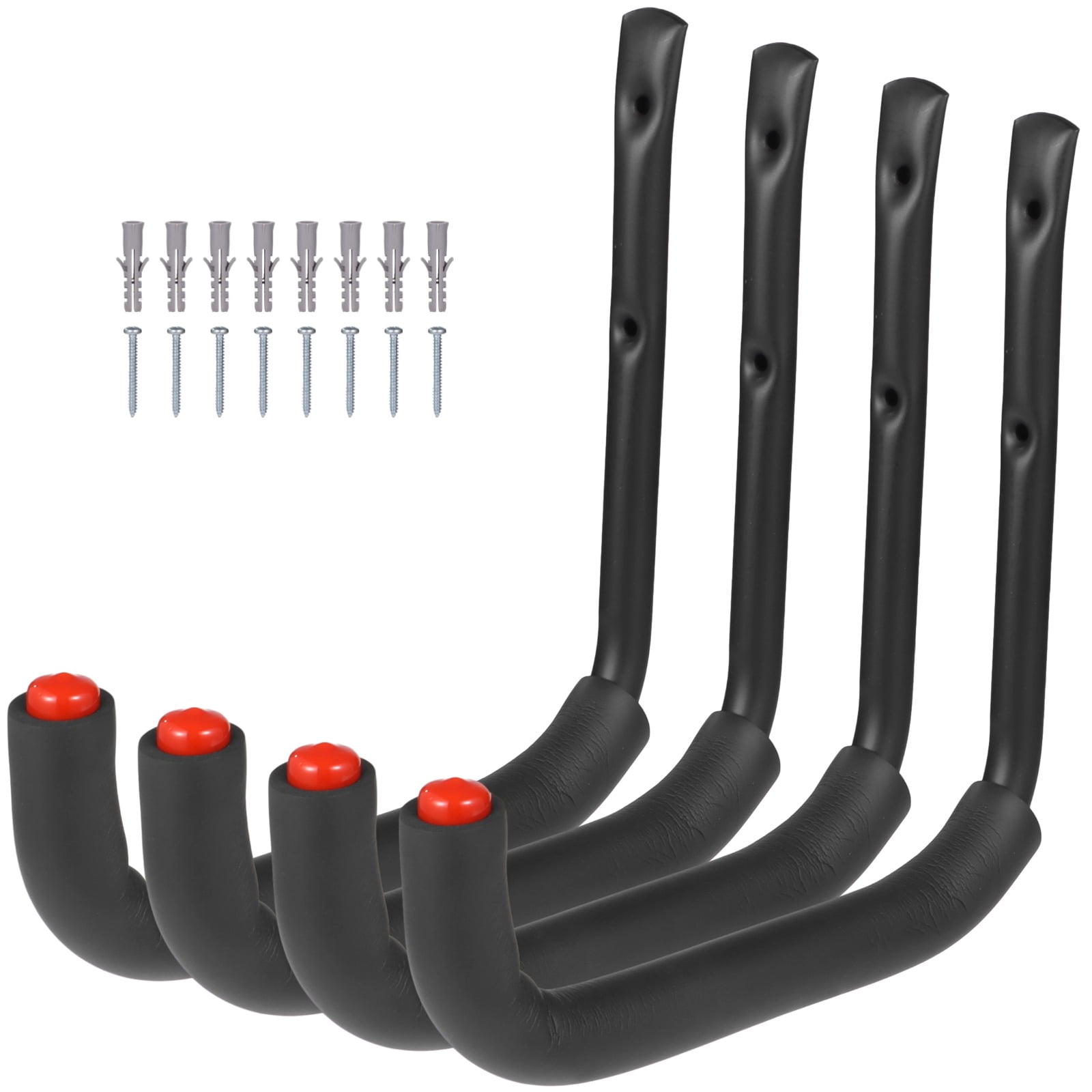 4 PCS Garage Storage Ladder Hooks, 9.8 in Wall Mount Utility Hooks, Heavy Duty Carbon Steel Storage Hangers with EVA Padding, Garage Wall J Hooks for Ladders Bikes Tools Holds up to 100 lbs