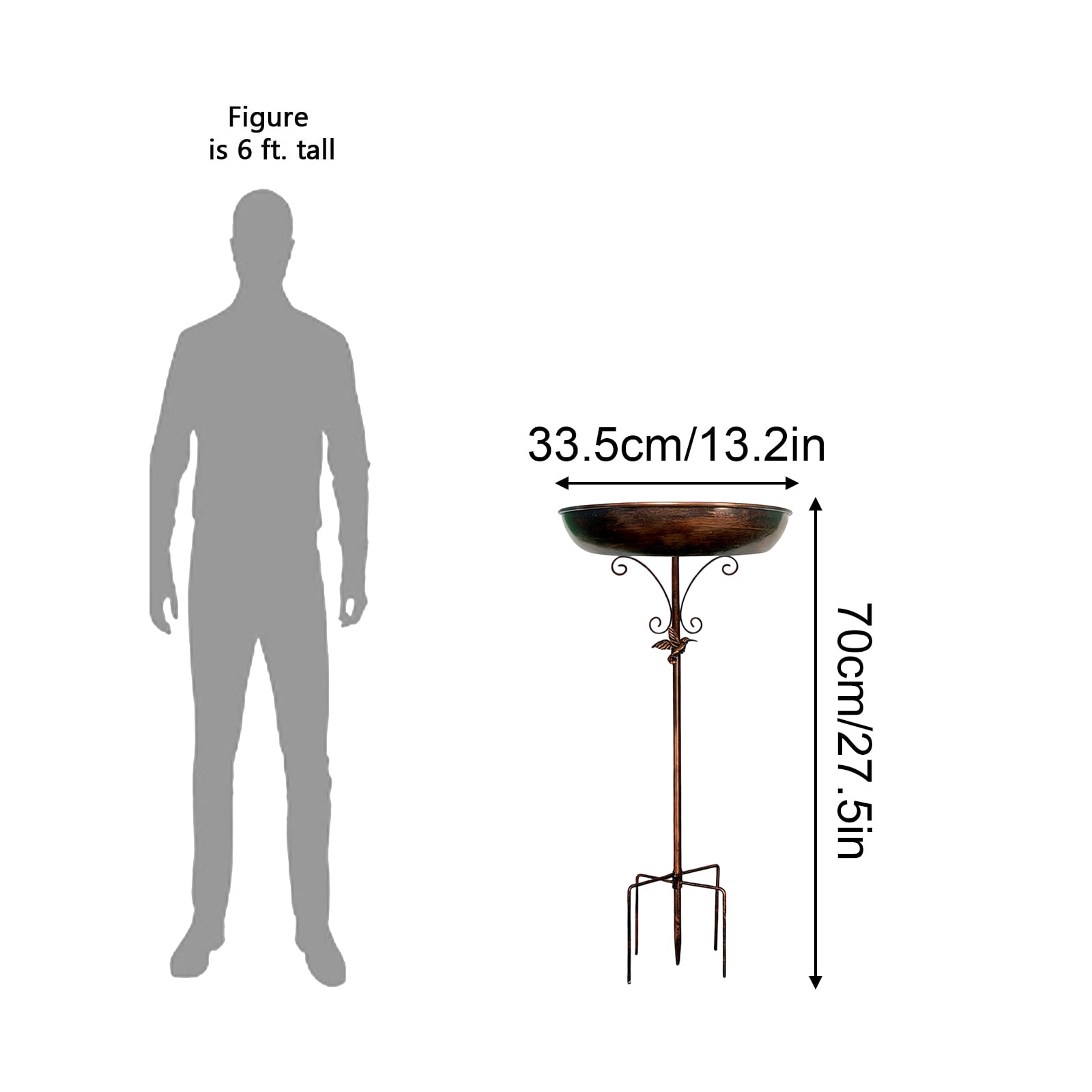 27.55 Inch Height Garden Birdbath, Small Metal Bird Bath for Outdoors, 13.18" Dia Bowl with Stake Birdbaths Garden Yard Lawn Decor
