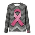 thumbnail image 3 of Jinhomg Womens 3/4 Sleeve Pink T Shirts Fashion Long Sleeve Pink Ribbon Pattern Pullovers Fall Comfortable Round Neck Tee Shirts Todays Deals Gray#2 L, 3 of 4