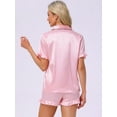 thumbnail image 3 of DARING DIVA Silky Short Sleeve Shorts Button Down  Satin Pajamas Set S Pink, 3 of 6