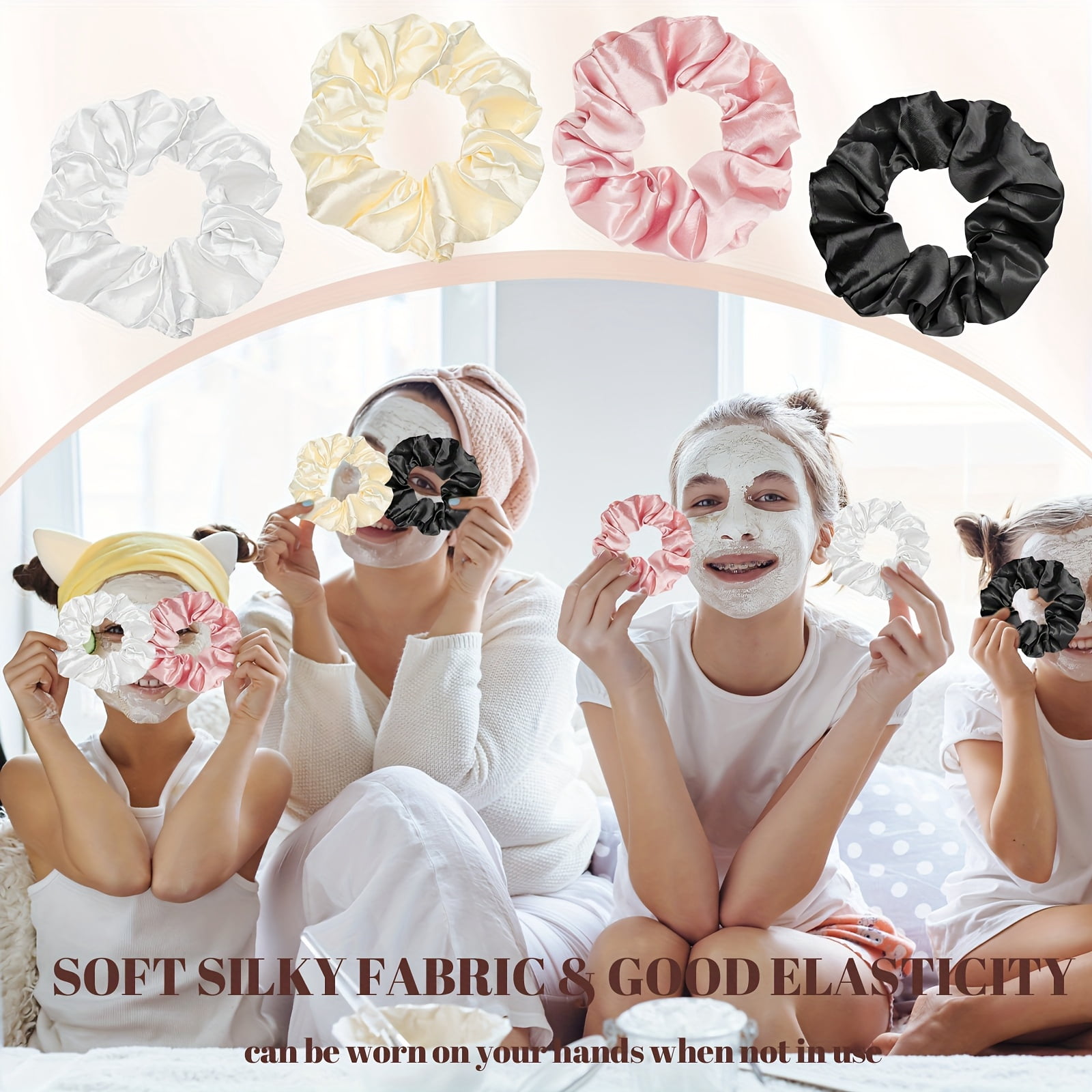 120 Pcs Satin Scrunchies Bulk, Silk Like Hair Ties for Women, 3.94" Soft Elastic Ponytail Holders in 4 Colors, Gentle Hair Bands for Daily Styling Accessories and Gift Giving