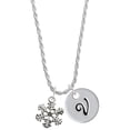 thumbnail image 1 of Delight Jewelry Silvertone Snowflake Silvertone Script Initial Disc - V - Charm Necklace, 20"+3", 1 of 4