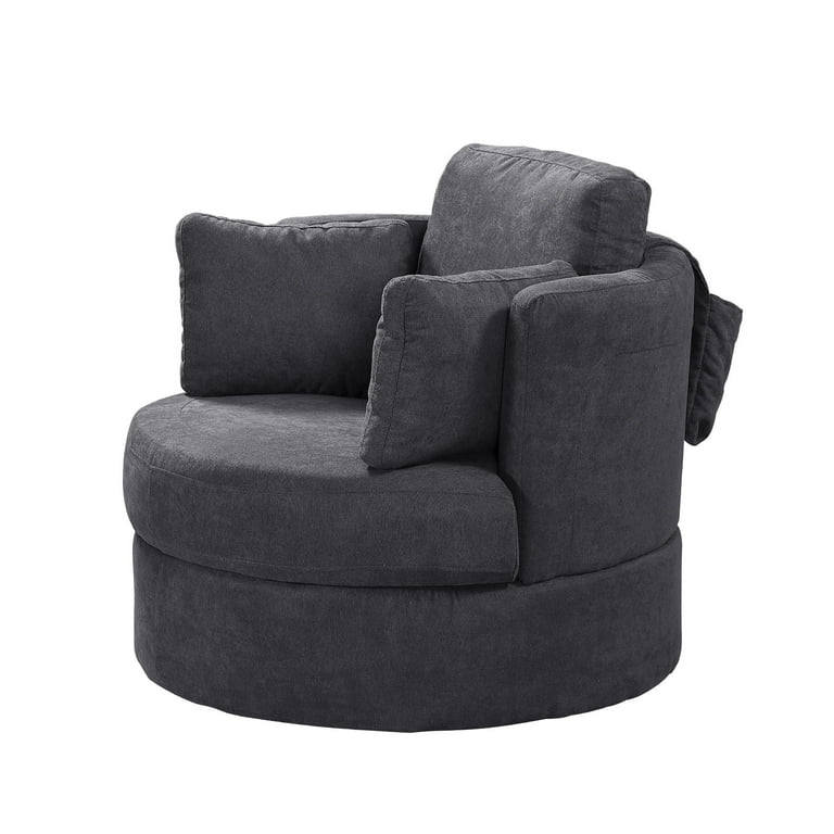 Dark Grey Swivel Accent Barrel Modern Sofa Lounge Club Round