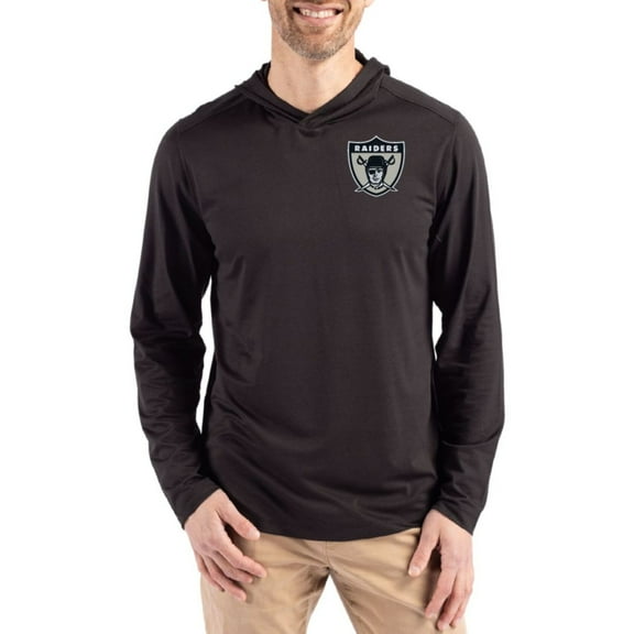 Men's Cutter & Buck Black Las Vegas Raiders Coastline Epic Comfort Eco Recycled Long Sleeve Hoodie T-Shirt