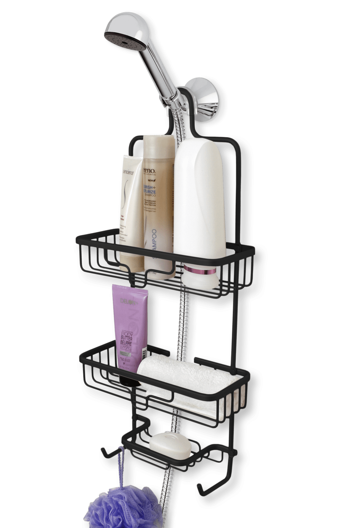 Splash Home Aluminum Kohala Shower Caddy Bathroom Hanging Head Two Basket Plus x 