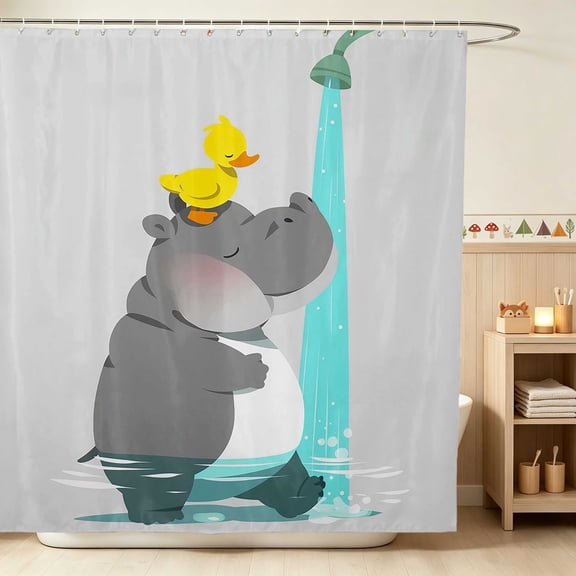 Erosebridal Hippo Shower Curtain 72Wx72L for Boys Girls, Bath Time Waterproof Bathroom Curtain