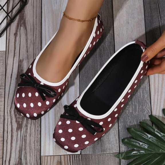 BRGZLK Women's Polka Dot Ballet Flats Trendy Color Block Round Toe Soft Sole Round Toe Slip-On Shoes Spring Summer Flats Wine 9