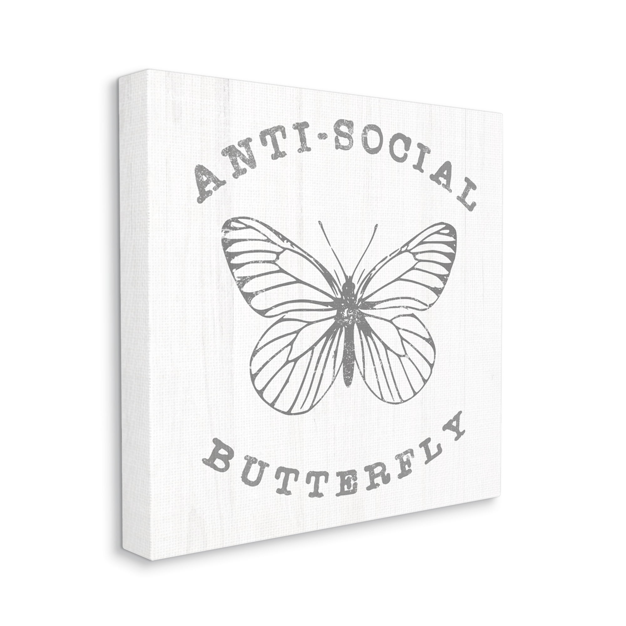 Stupell Industries Antisocial Butterfly Insect Outline Vintage Weathered Design Graphic Art Gallery Wrapped Canvas Print Wall Art, Design by Daphne Polselli