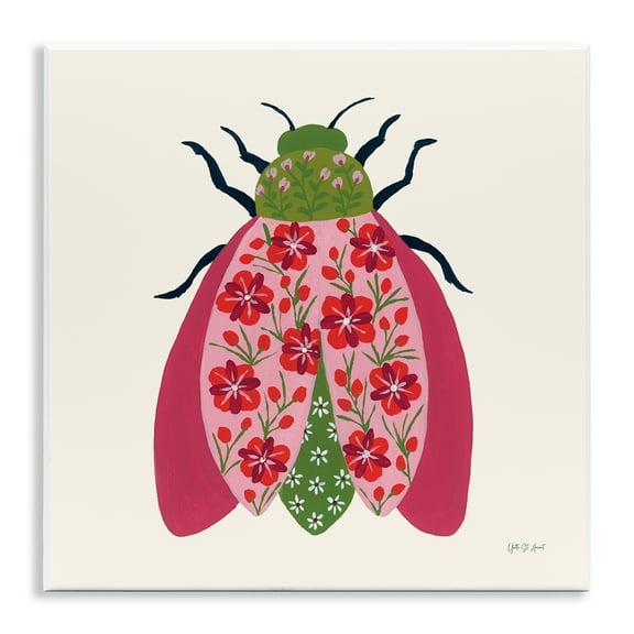 Stupell Industries Pink & Green Blooming Beetle Insects Painting Unframed Art Print Wall Art, 12 x 12