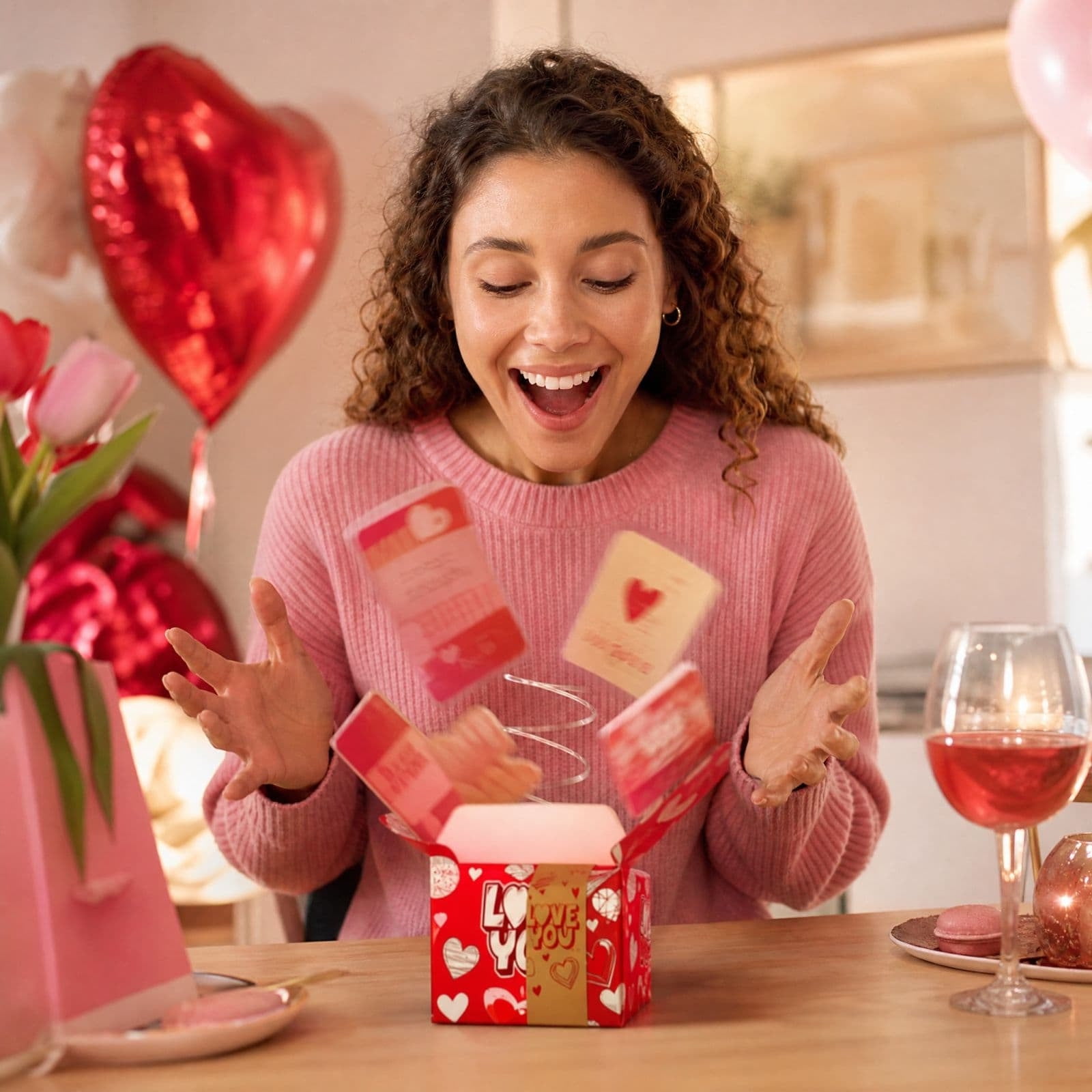 Valentine’s Day Surprise Box Bouncing Gift Boxes with Gift Box & Gift Bag Paper Romantic Countdown Surprise Gift Packaging
