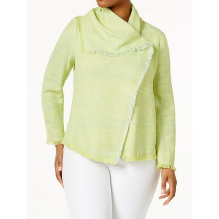 Anne Klein NEW Green Womens Size 1X Plus Tweed Assymetrical Jacket