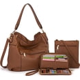 thumbnail image 1 of Bolso cruzado grande para mujer, bolsos y monederos de hombro y Hobo para mujer, 3pcs/Set Brown, L, 1 of 5
