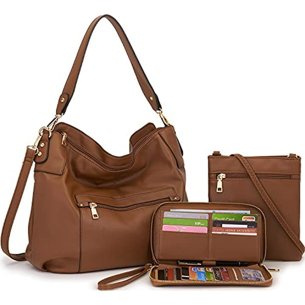 Bolso cruzado grande para mujer, bolsos y monederos de hombro y Hobo para mujer, 3pcs/Set Brown, L