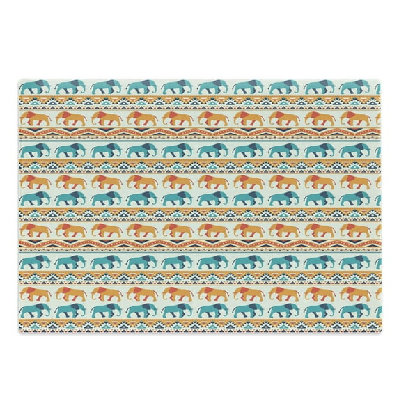 Elephant Cutting Board, Horizontal Borders with Exotic Animals Geometric Orient Design, Decorative Tempered Glass Cutting and Serving Board, in 3 Sizes, by Ambesonne