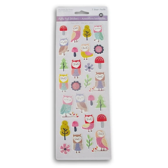 Puffy Foil Owl Stickers for Crafts, Cardmaking, Scrapbooks, Classroom Rewards
