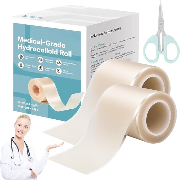 Rivaya Hydrocolloid Roll for Wound Care, 2025 New Rivaya Hydrocolloid Roll, 2in * 16ft Cut to Size Grade Bandages, Self-Adhesive, Flexible & Waterproof DIY Size & Shape Silicone Tape