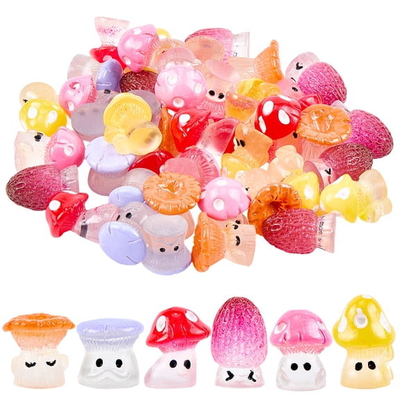 48Pcs 6 Styles Mini Resin Mushroom Figurines Tiny Mushrooms Statue Small Miniature Plant Ornaments