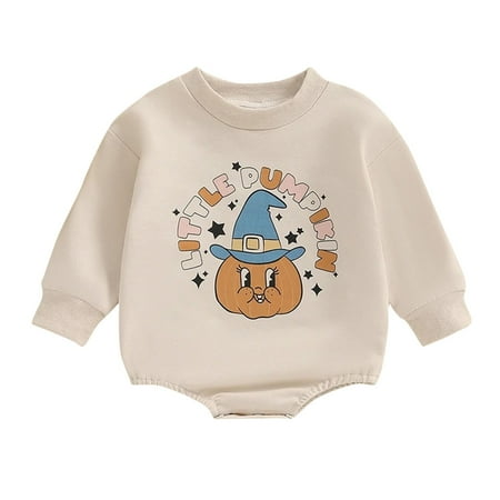 

Lovskoo 0-18M Newborn Infant Baby Girl Outfits Halloween Bubble Romper Sweatshirt Long Sleeve Bodysuit T-Shirt Fall Clothes Khaki