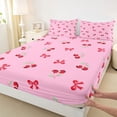 thumbnail image 4 of Manfei Kawaii Cherry Bow Queen Sheet Sets For Girls,Christmas Red Bowknot Bed Set For Kids,4-Piece, 4 of 6