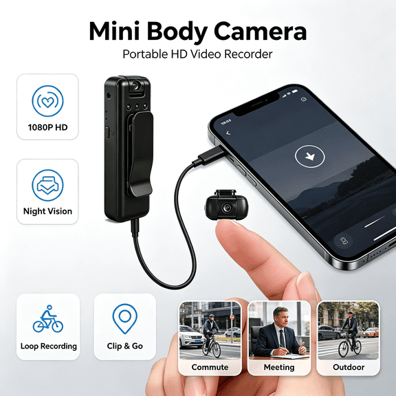 4K HD Pocket Body Camera with 180° Adjustable Lens Infrared Night Vision and Continuous Recording for Outdoor and Law Enforcement