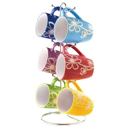 6-Piece Mug Set with Stand, Floral - Walmart.com 6-Piece Mug Set with Stand, Floral - Walmart.com