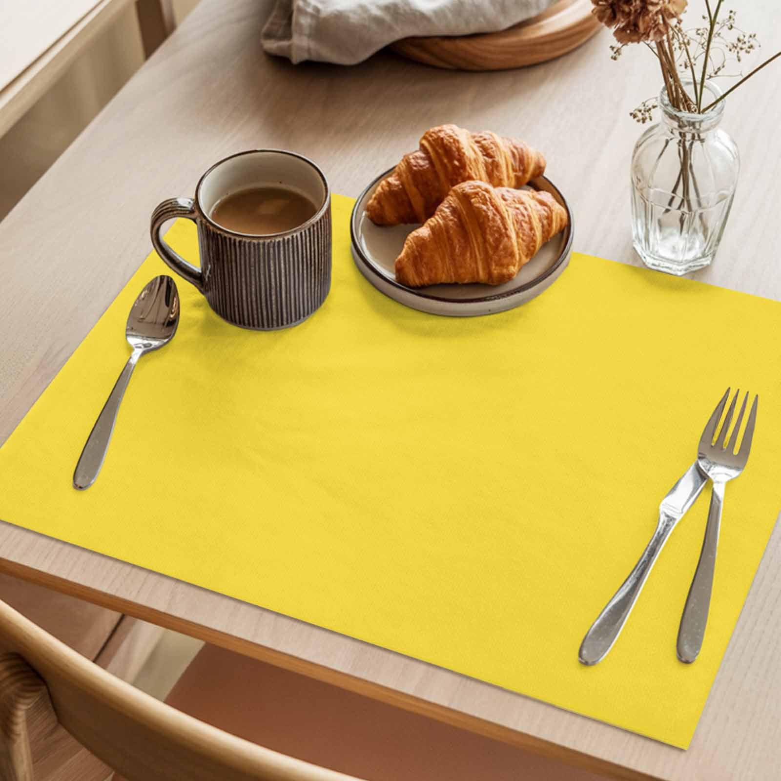 Placemat Set of 6 Bright Yellow Placemats for Dining Table Solid Color Washable Table Mats for Kitchen and Party Decor Indoor & Outdoor Use