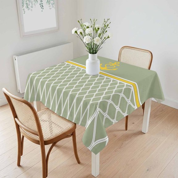 Waterproof Tablecloth Nautical Yellow Anchor Square Table Cloth 60x60in,Wipeable Washable Table Cover Sage Green Back Stripe Tablecloths for Dining Tables Kitchen Picnic Camping Ourdoor Party