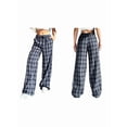 thumbnail image 2 of Women'S Plaid Leopard Print Straight Leg Pants Elastic Waist Y2K Trousers Bottoms with Pockets Blue&White Grid M, 2 of 6