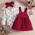 thumbnail image 4 of SGFCWSX Girls Valentine's Day 3 Piece Overalls Dress Set for School Kids Ruffled Heart Print Casual Long Sleeve Outfit with Headband Red Size 6-9 Months, 4 of 9