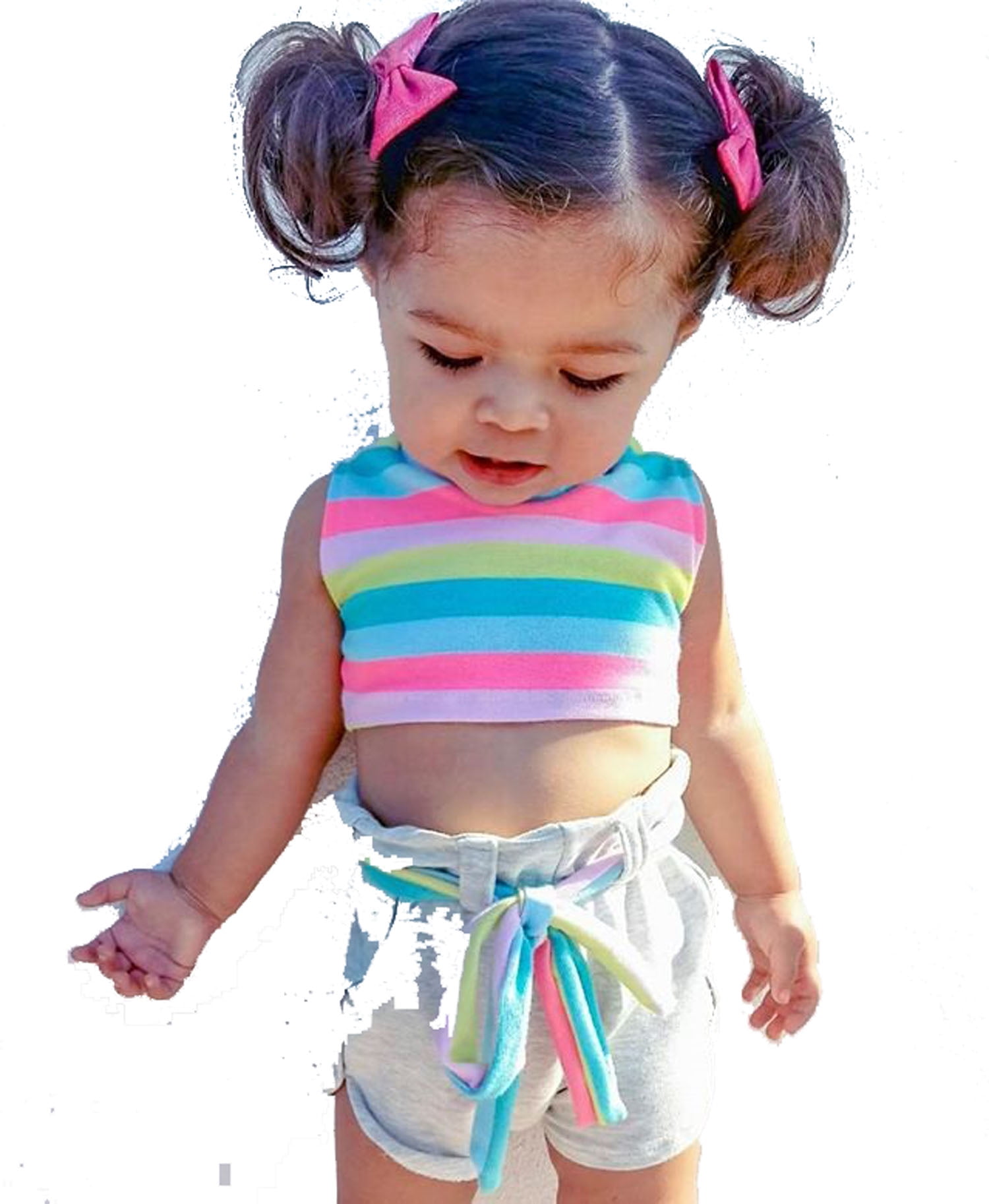 Summer Newborn Baby Girl Clothes Rainbow Outfits T-Shirt Tops Short Pants 2Pcs