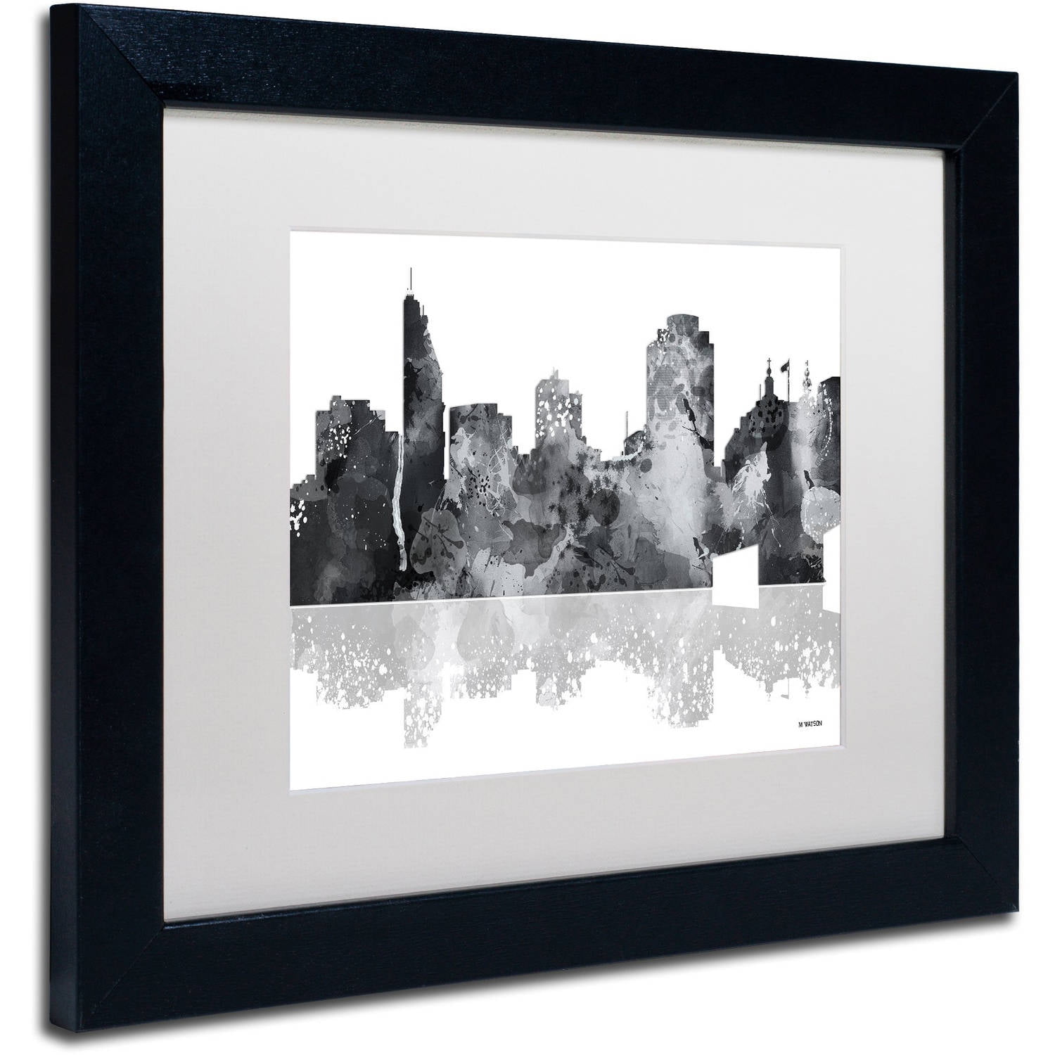 Trademark Fine Art "Cincinatti Ohio Skyline BG-1" Canvas Art by Marlene Watson, White Matte, Black Frame