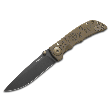 SPARTAN BLADES Harsey Folder 3.25 Frame Lock Viking Runes Bronze PVD Titanium & CPM MagnaCut Stainless Pocket Knife