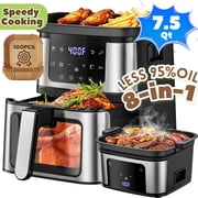 7.5 QT Visible Air Fryer Oven with Light & Baking Tray, 8-in-1 Oil-Free Digital Air Fryer, Nonstick Basket & 100 Liners, Easy Clean Family Kitchen Cooker