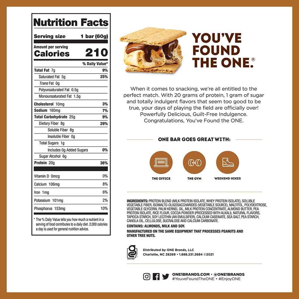 ONE Brands Protein Bar, S'mores, 20g Protein, 1 Bar