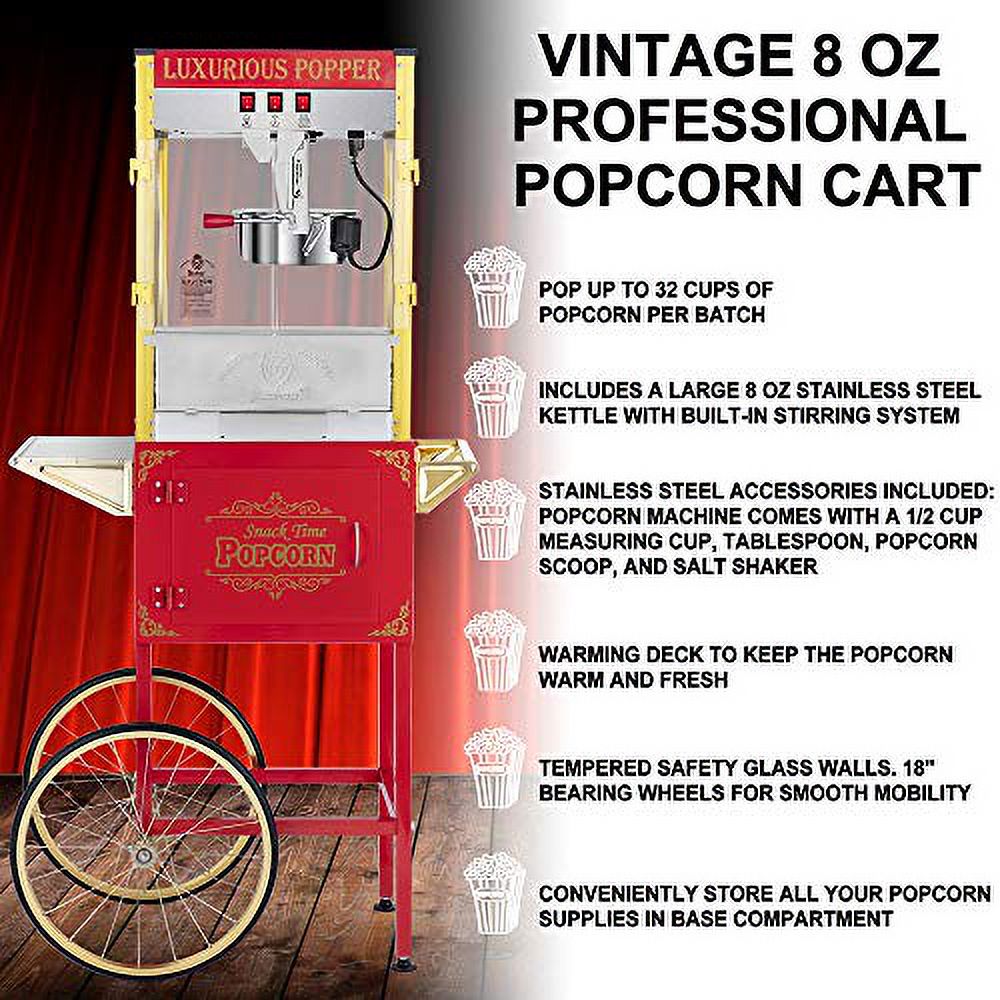 Kepooman Double Door Large Capacity Retro Popcorn Machine with Cart, Red Kepooman Double Door Large Capacity Retro Popcorn Machine with Cart, Red
