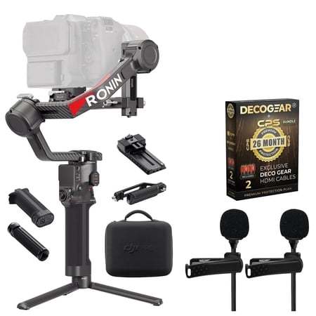 DJI CP.RN.00000345.01 RS 4 Pro Enhanced 3-Axis Gimbal Stabilizer with Extended Battery Bundle with 2x Clip-On Mini Lapel Mic and Deco Gear CPS Exclusive 26 Month Protection Pack (BEACH-CPS-261000)