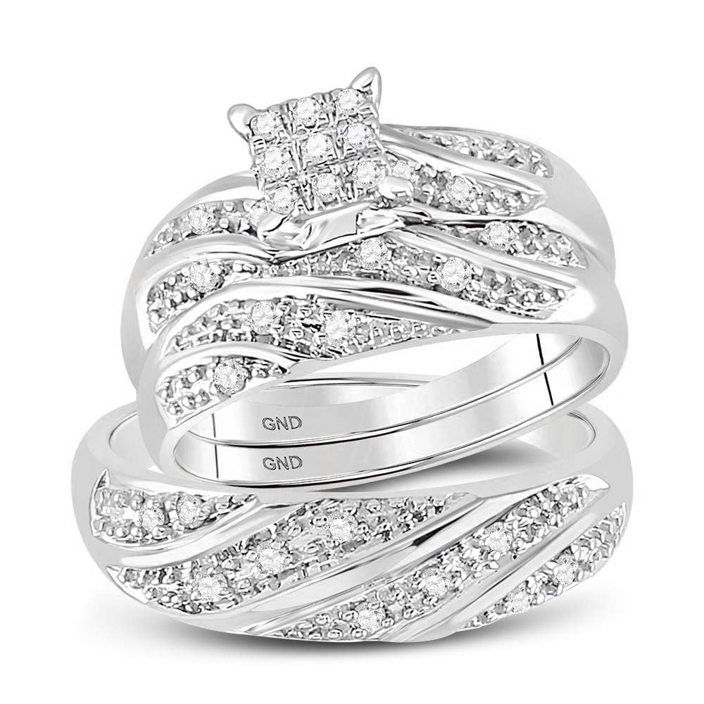Mens/Ladies 10K White Gold Over Diamond Engagement Ring Wedding Bridal Set Trio 