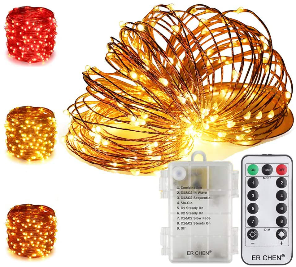 Patio Party Wedding ER CHEN Color Changing Battery Operated Fairy Lights Warm White&Cool White 33ft 100 LED 8 Modes Silvery Copper Wire Twinkle String Lights with Remote/Timer for Bedroom