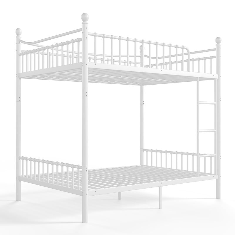 Full over Full Metal Bunk Bed with Curved Guardrail, Round Tube Bedpost Detachable Bed Frame for Kids, Teens & Adults