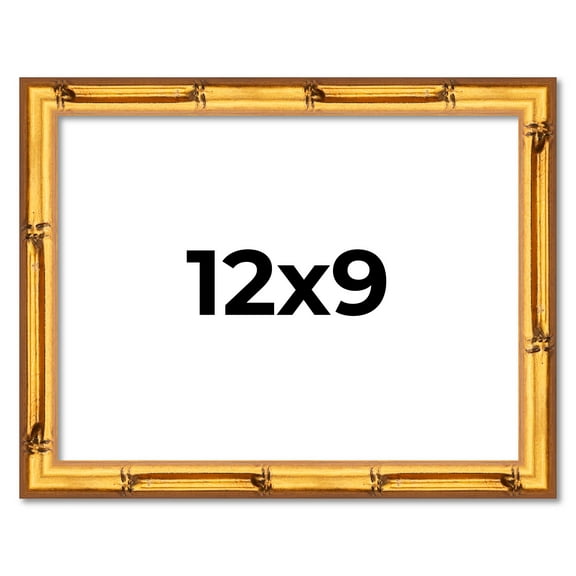 12x9 Frame Gold Bamboo Solid Wood Picture Frame | 0.75 Inch Moulding Width | Interior Frame Depth