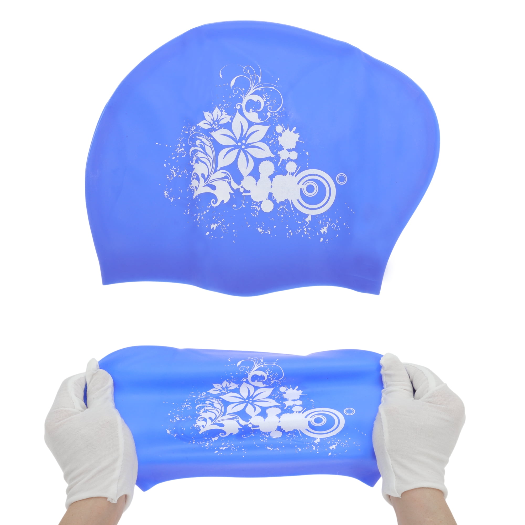 Unique Bargains Floral Pattern Swim Cap 1Pc Blue