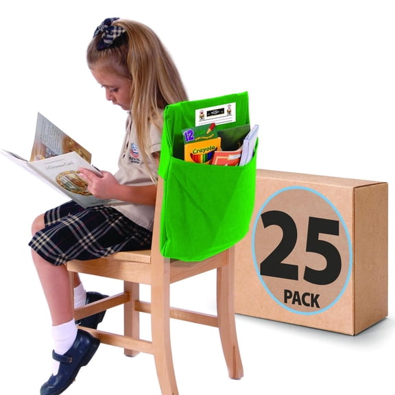 Seat Sack 14" Student Chair Pocket for Classrooms Green Pack of 25
