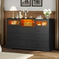 thumbnail image 6 of Black Dresser with 6 Drawers Modern Chest of Drawers with LED Lights and Charging Station, Double Dresser Closet Organizer for Bedroom Living Room, 6 of 9