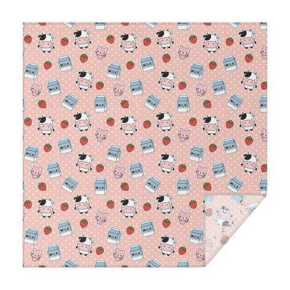 Pink Cow Milk Strawberry Pattern Square Tablecloth,Waterproof Square Table Cover,Wipeable Spillproof Washable Table Cover for Home Kitchen Party Decor 42"X42"(107x107cm)